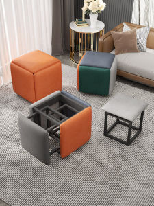 Cube Combination Sofa Table Living Room Tea Table Foldable Stackable Chair with Universal Wheels Modern Simple Style Metal Stool