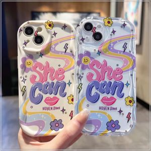 She Can Compatible for IPhone 15 Plus 11 14 13 12 15 Pro Max XR X XS Max 15 7Plus 8plus Wavy Curved Edge