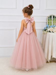 White Chiffon Satin Wedding Dress Elegant Girl Beauty Pageant Long Dress Fancy Ball Girl Carnival Costume