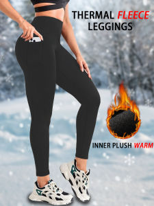 Womens Thermal Fleece Lined High Waisted with pockets Leggings Workout Winter Warm Thick Tights Soft Yoga Running Pants