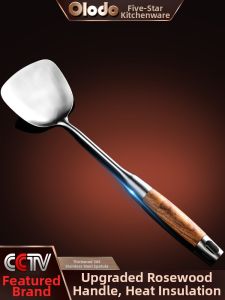 Olodo | Heat Insulation 304 Stainless Steel Wooden Handle Thickened Spatula