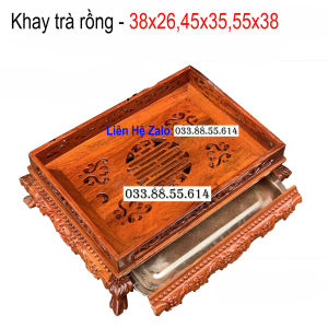 Khay trà cafe cao cấp đục hoa tinh sảo gỗ hương khay chè rồng cỡ khay 38x28
