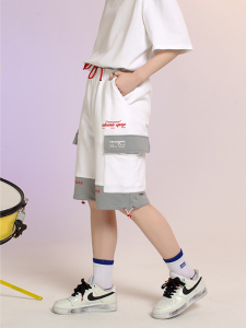 YEP High Waist Patchwork Sports Pants Womens Spring Autumn Loose Straight Leg Casual Shorts BF Loose Fit Workwear Five-Quarter Pants Trendy