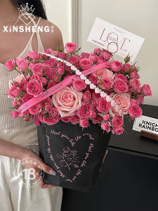 กล่องดอกกุหลาบหิ้วแบบมีซิปป้องกันน้ำ กระดาษถั่วไหปลาร้า กล่องดอกไม้สด กล่องดอกไม้ DIY อุปกรณ์ตกแต่งดอกไม้