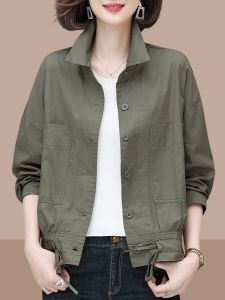 Spring Autumn New Short Casual Jacket Womens Loose Black Baseball Style Top Korean Version Cotton Long Sleeve Stand Collar