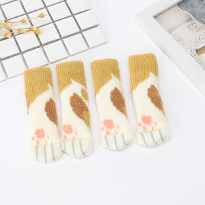 Thickened Knitted Chair Leg Covers Cat Shape Silent Wear-resistant Dining Chair Leg Protectors Home Fabric Tablecloth Accessories