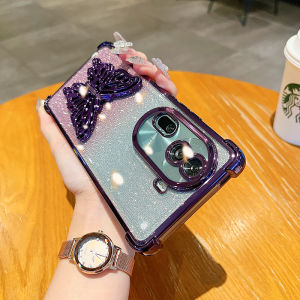 OPPO Reno 12 13 11 10 Pro 5G Case OPPO Reno 13F 12F 11F 5G Case OPPO Reno 12 11 10 5G Case OPPO Reno 8T 8Z 7Z 8 5G Clear Jelly Shockproof Case with Butterfly Stand Glitter Luxury Plating Thickened Phone Cover for Girls Students Woman