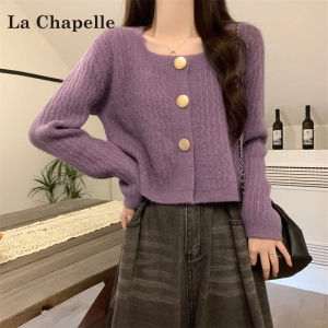 La Chapelle Short Knitted Sweater Jacket Womens Spring Autumn 2025 New Small Size Versatile Square Collar Open Cardigan Top