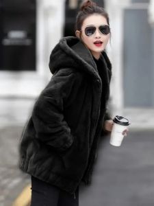 Thickened Fur Jacket Womens Winter Coat Zipper Style Hooded Plush Sweatshirt Korean Version Regular Length Commute Friendly