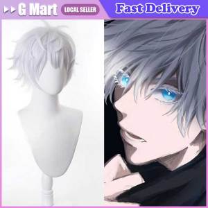 Jujutsu Kaisen Anime Gojo Satoru Short Hair Headwear Eye Patch Cosplay Wig + Free Wig Cap Synthetic Halloween Party Props Men