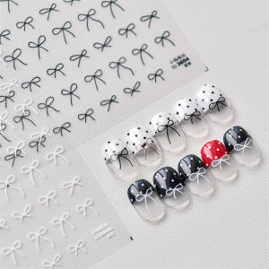 Laser Star Pure White Bowknot Pearl Rhinestone Bow Snowflake 3D Embossed Relief Nail Art Decoration Sticker Manicure Tool Decals