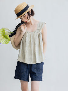 DotDrobe Womens Tie-Dye Linen Tank Top Wide Shoulder Straps Sleeveless Vest Summer Vacation Style in Brown/Pink