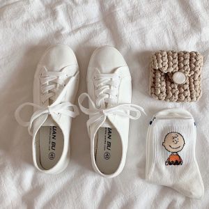 Versatile White Sneakers 2024 Spring Korean Style Canvas Flat Bottom Casual Womens Shoes Cross Buckle Low Top Rubber Sole