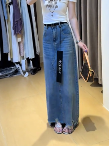 MANMI | Chân Váy Jeans Xanh Đen Cao Suông