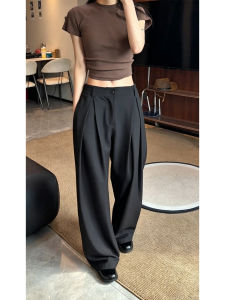 American Black Pleated A-line Flowy Summer Loose Wide-leg Trousers