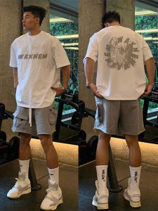 เสื้อยืดคอกลมแขนสั้นผ้าฝ้ายแท้สไตล์อเมริกันสำหรับผู้ชาย สวมใส่สบาย ระบายอากาศได้ดี ทรงหลวม สีขาว แฟชั่นฤดูร้อน