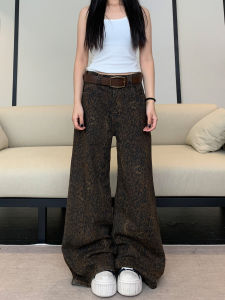 Retro American Leopard Print Wide Leg Jeans Womens Autumn Design Sense High Street Drapey Slimming Pants Casual Wear