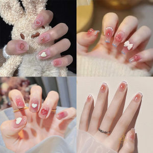 Wear Nail Pure Desire Wind Small Blush Peach Jelly Heart Nail Beauty Three-Dimensional Peach Heart Ice Transparent Gentle Elegant White