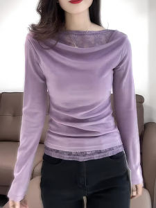 UYFY | Lace Trim Purple Off-Shoulder Slimming T-shirt