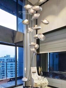 Modern Simplicity Glass Cloud Chandelier Double Height Hotel Restaurant Decor Loft Villa Living Room Staircase Long Pendant Lamp