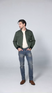 กางเกงยีนส์ผู้ชาย ทรงกระบอกเล็ก Jack Russel Handwerk J-813 Slim Fit Medium Blue Rust Fade