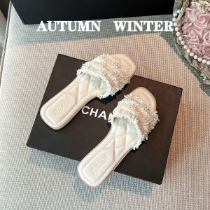 Ainidamiss Korean Style Flat Bottom Sandals Womens Summer Outdoor Wear Beaded Slippers Beach French Little Cool Slippers