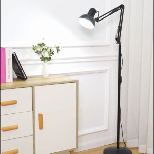 Floor Lamps for Living Room Modern Simple Creative Metal Adjustable Black White Long Swing Arm Study reading light