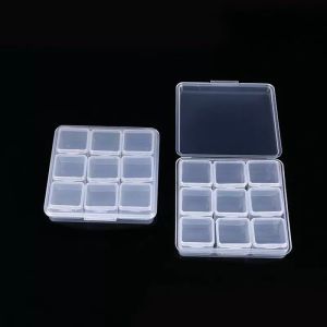 9 Grids Clear Square Plastic Box Mini 9 in 1 Separable Compartment Removable Case Fit Nail Beads Jewelry Storage Organizer