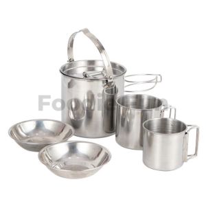 Outdoor Stainless Steel Kettle Bowl Mug 5pcs set Portable Picnic Cooker Kettle 1.2L Coffee Pot Camping for 2-3person