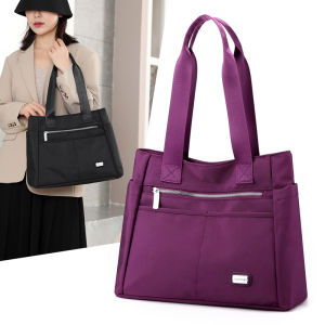 Trendy Large Capacity Canvas Shoulder Bag 2023 New Winter Commuter Tote Bag Stylish Nylon Pure Color Zipper Casual Womens Bag