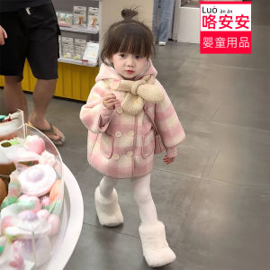 Girls Winter Thickened Fleece Lined Plaid Woolen Coat Princess Style Baby Outfit Korean Fashion Baby Clothes Knitted Jacket