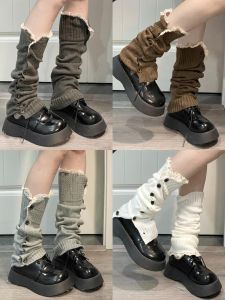 Ruibbit Korean Chinese Style Mid-Calf Sock Covers with Ruffle Multiple Colors Button Design Versatile Cultural Leggings for Women