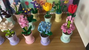 Dirakit Blok Susun Pot Bunga Buket Simulasi DIY Partikel Mini Mainan Edukasi Anak Flower Zodiak Cina