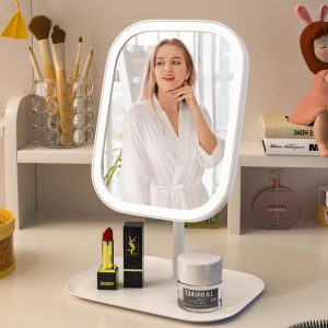 (LED Mirror) 3 colors LED Mirror Rechargeable Mirror with Touch Control Light Cosmetic Mirror Glass Mirror