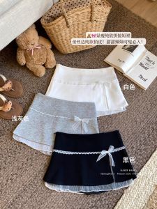 White Lace Splice Mini Skirt Womens mid Waist Zipper Side Anti Exposure Bodycon Skirt Korean Style Commute Casual Short Skirt