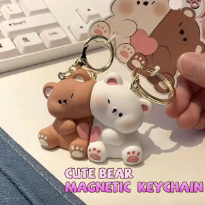 Korean Cute Cartoon Bear Magnetic Keychain Creative Kawaii Backpack Pendant Couple Friends Gift