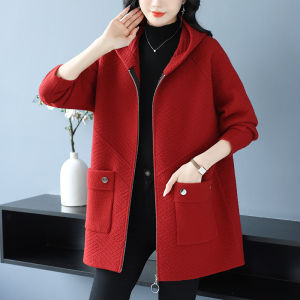 Fall and Winter Chubby Girl plus Sizes Loose Woolen Coat Middle-Aged and Elderly Women Extra Large Size Mid Length Long Length Ladieswear Hooded Cashmere Outwear