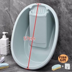 Large Thickened Plastic Laundry Tub with Scrub Board