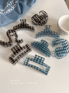 Korean Style Plaid Hair Claw Womens High-End Feeling Hair Accessories Shark Clamp Daily Hair Card Back of Head Bun Clamp