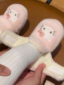 Pink Cat Baby Cotton Slippers Thickened Fleece Soft Bottom Winter Warm Floor Shoes for 6 to 12 Months Old Infants