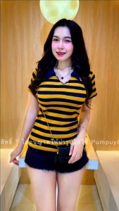 Smile ShSh44เสื้อยือคอปก(ลายริ้ว)รัดรูปทรงสวย