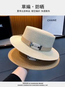 French Style Retro Flat Straw Hat Stylish Elegant Sunshade Sun Protection Hat Summer Outing Seaside Beach Hat Womens