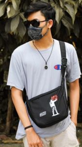 tas selempang canvas pria distro tas slempang laki-laki mini murah waterproof anti air keren dan simple bermotif gambar keren