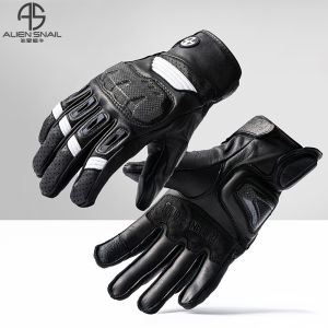 ALIEN SNAIL | True Sheep Leather Motorcycle Gloves T6 Short Touchscreen Carbon Fiber Protective Shell Anti-Fall All Seasons Biker Gloves