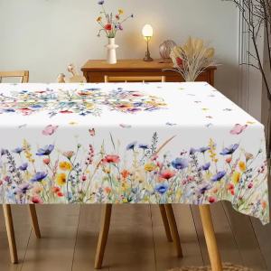 Hoa Dại Mùa Xuân Hoa Bướm Hình Chữ nhật/Khăn Trải Bàn Tròn Phong Cách Mục Vụ Khăn Trải Bàn Bằng Vải Polyester Cho Đám Cưới Tiệc Sinh Nhật Trang Trí Dã Ngoại