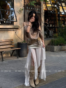 XZY Lazy Style Knitted Cloak Top And Skirt Set plus Size Women Casual High Waist A-Line Summer Fashion Ensemble