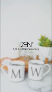 ZEN Mug Gelas Keramik Alphabet Huruf White 390 ml isi 2 pcs + Box