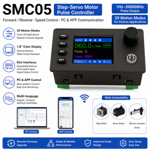 SMC05 Stepper Servo Motor Pulse Controller with Forward/Reverse Speed Control 1 Hz–200000 Hz 1.8-inch Colour Screen
