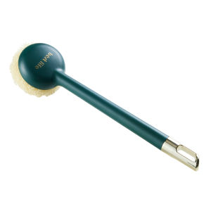 Long Handle Dish Scrubber Built-in Scraper Pot and Pan Brush with Non-Scratch Fibre scrubbing Pad Kitchen Scrub Brush