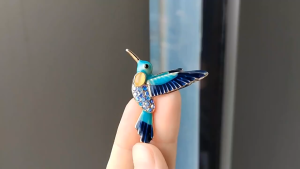Kawaii Hummingbird Brooch with Oil-Drop Enamel Sparkling Zirconia Corsage for Cardigan & Blazer Colorful Bird Theme Gift Handmade Boho Accessory